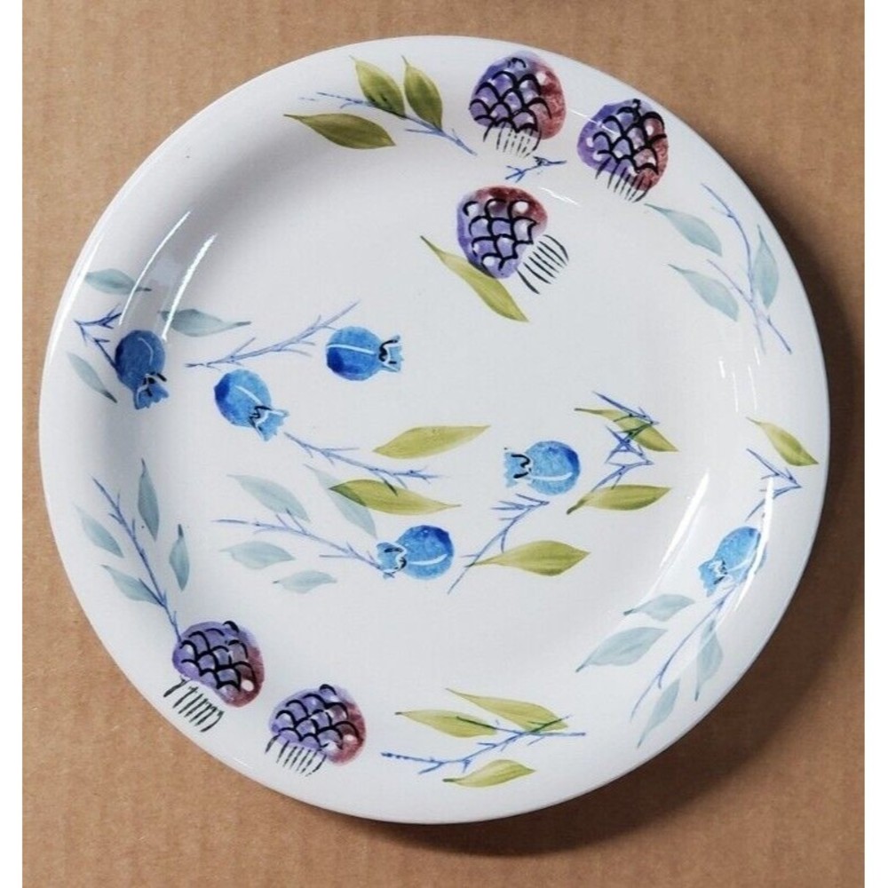 Set Of 4 Salad Dessert Plates Cream Blue Purple Fruit Summer Splendor 7¼"